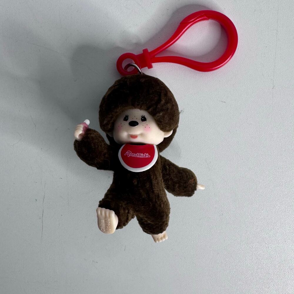 Monchhichi Clip-On Plush Keychain Brown Red Beige Animation Character